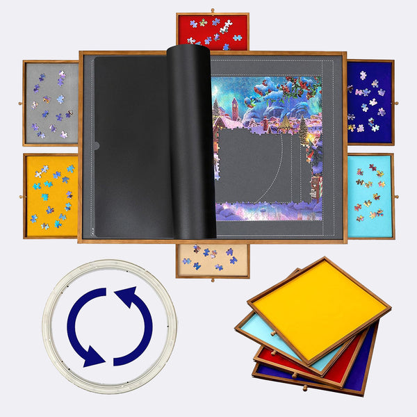 Lazy Susan Puzzle Table 1500 Piece, Spinner Puzzle Board with 6 Drawer