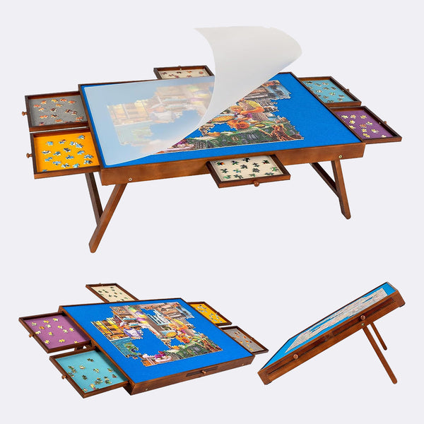 Jigsaw Puzzle Table with Foldaway Legs & Tilting Stand & Cover & 6 Col