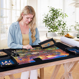 Puzzle Mat Roll Jigsaw Storage Felt Mat Up To 1,500 Pieces with 4 Puzzle Trays