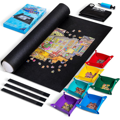 Puzzle Mat Roll Up with 6 Color Sorting Trays Up to 2000 Pieces