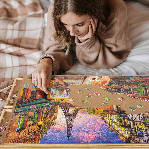 ENERIDIO Wooden Puzzle Table with 6 Drawers and Cover, Adult Portable Puzzle Board, 40 