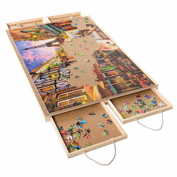 Wooden Jigsaw Puzzle Board with 4 Sorting Drawers for Up to 1000 Piece
