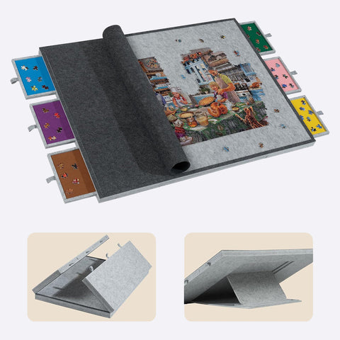 3 Tilting Angle Felt Jigsaw Puzzle Board with Cover 2000 Piece - Light Gray