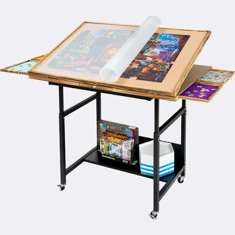 Jigsaw Puzzle Table with Legs 1500 Piece, Adjustable Height Puzzle Table  with 5 Drawers & Protective Cover