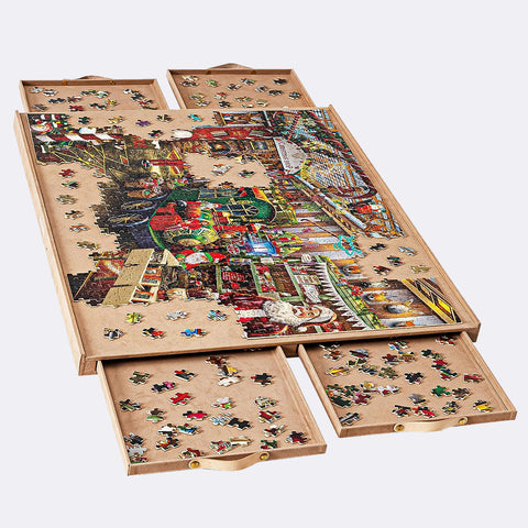 1000 Piece Puzzle Games Board with 4 Drawers, Portable Flannlette-Coated Puzzle Table