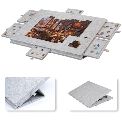Felt Portable Tilting Puzzle Board Puzzle Table with Drawers and Cover for Up to 1000 Pieces Puzzle - Light Gray