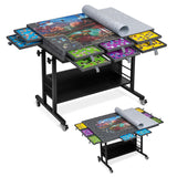 2000 Piece Foldable Felt Jigsaw Puzzle Board with Height Adjustment & Felt Cover & 8 Sorting Drawers - Dark Gray