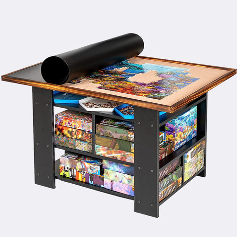 Storage Puzzle Tables with Shelves & Cover, Wooden Puzzle Table for 1500 Piece Puzzles
