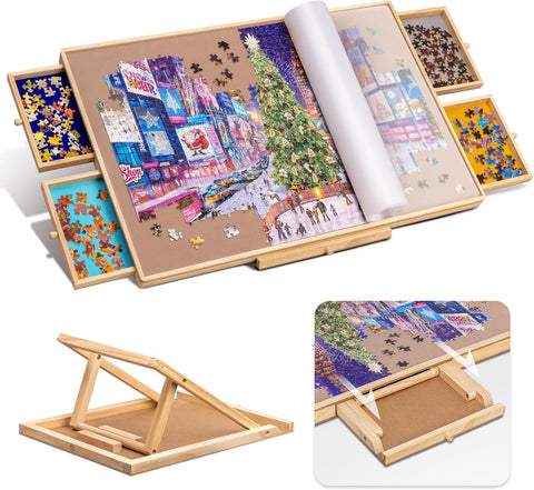 Tektalk 1000 Pieces Tileting Puzzle Board with Removable Cover & 4 Sorting Drawers