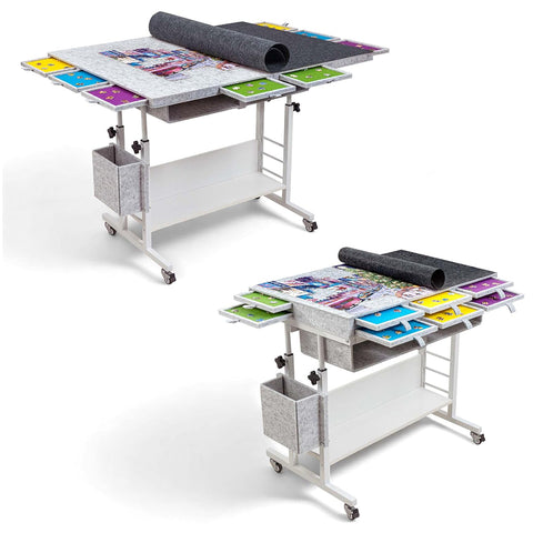 Foldable Felt Jigsaw Puzzle Board Table with 2 Cover & 8 Sorting Trays/Drawers 2000 Piece - Light Gray