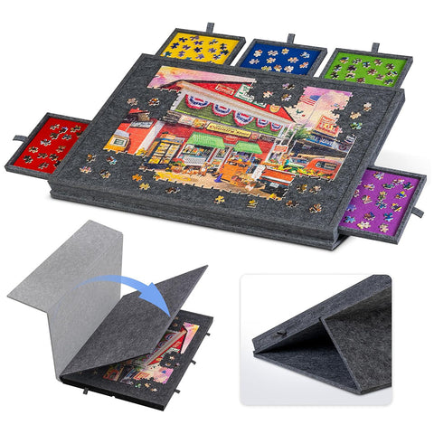 Felt portable tilting puzzle board puzzle table with drawers and cover for up to 1000 pieces newly upgrade