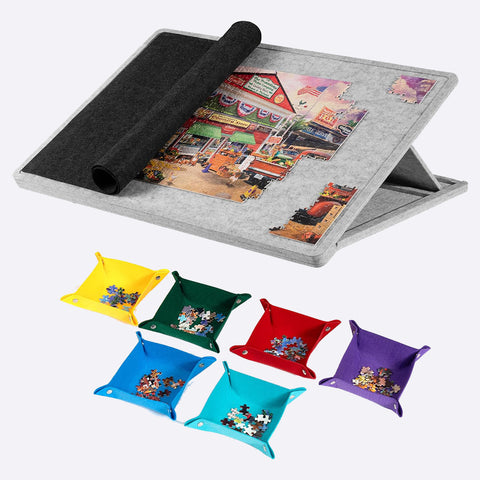 1000 Piece Tilting Puzzle Board with 6 Colored Sorting Trays & Cover