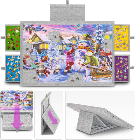 Angle Tilted Puzzle Board with Cover & 4 Drawers 1000 Pieces - Light Gray