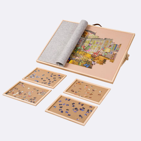 Jigsaw Puzzle Board with 4 Sorting Trays & Cover for Up to 1500 Pieces