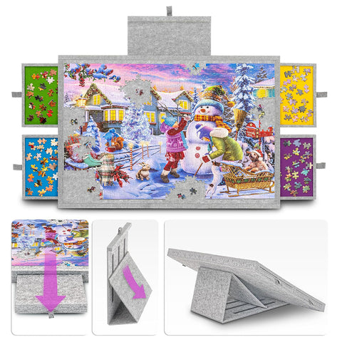 Angle Tilted Puzzle Board with Cover & 4 Drawers 1000 Pieces -  Light Gray