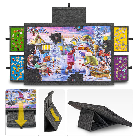 Jigsaw Puzzle Table with Adjustable Stand/Bracket, Lightweight Felt Puzzle Board with Cover & 4 Sorting Drawers 1000 Pieces