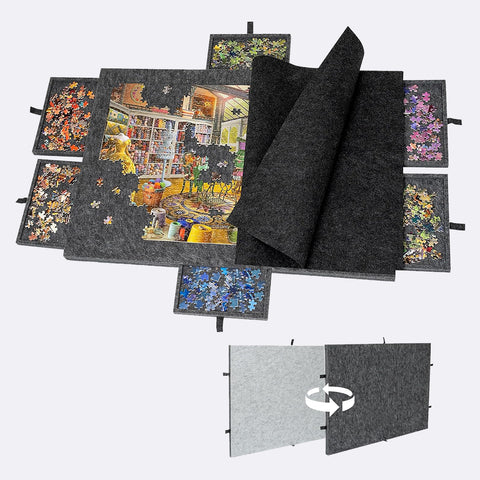 2-in-1 Reversible Puzzle Board with 6 Drawers & Cover Mat for 1500 Pieces Puzzle