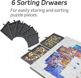 2-in-1 Reversible Puzzle Board with 6 Drawers & Cover Mat for 1500 Pieces Puzzle