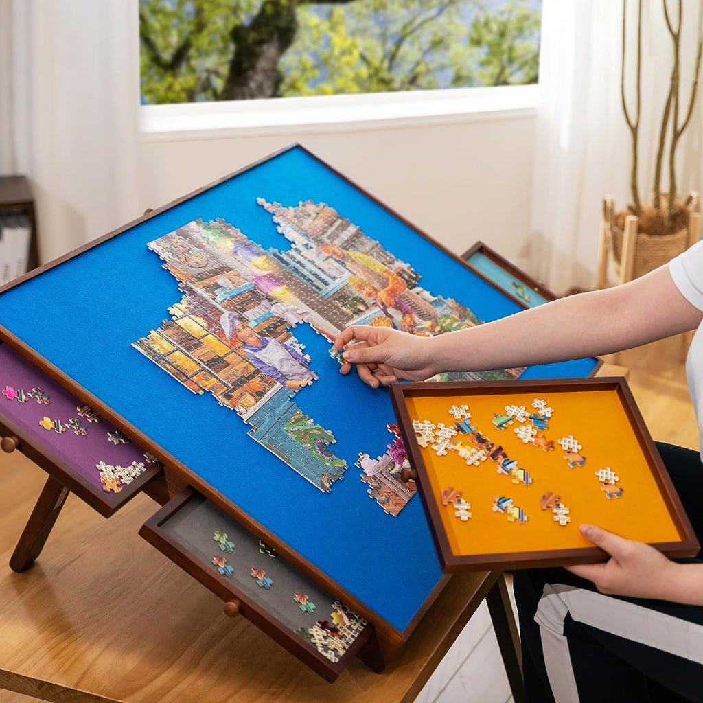 Puzzell Table Jigsaw Puzzle Table with Foldaway Legs & Tilting Stand & Cover & 6 Col ...