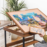 Jigsaw Board 1500 Pieces with 5 Tilt Angles, 6 Wooden Sorting Trays, Jigsaw Puzzle Tables with Legs, Tilting Jigsaw Puzzle Table on Wheels