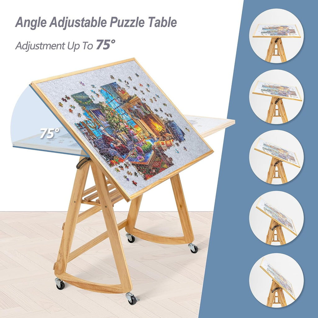 Portable Jigsaw Puzzle Table - 1500 Pcs Puzzle Easel with Stand and Cover,  Non-Slip Felt Puzzle Tables for Adults