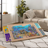 Puzzle Board with Drawers & Cove, Tilting Jigsaw Puzzle Board 1500 Piece, Puzzle Table with Removable Top