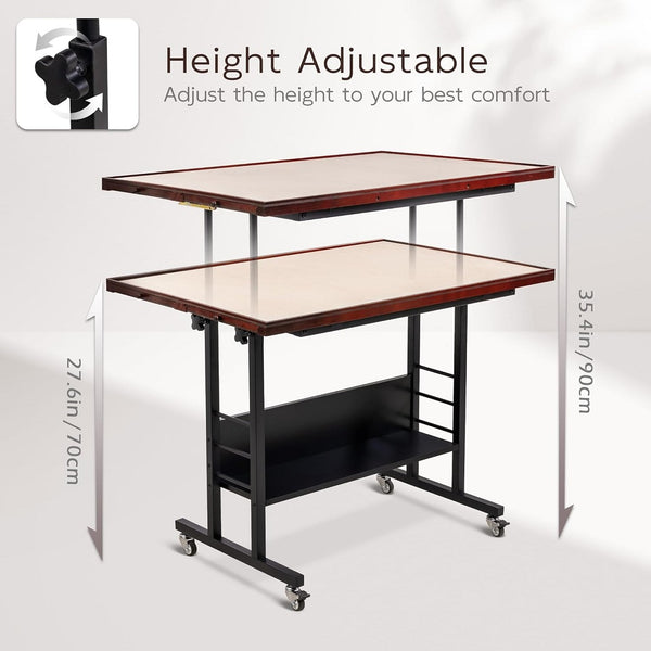 Tilting Puzzle Table with 5 Drawers & 5 Tilt Angle & Height Adjustment ...