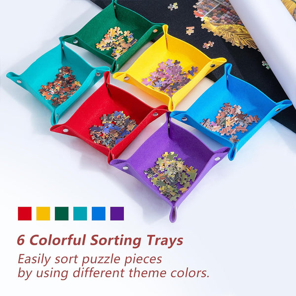 Puzzle Mat Roll Up with 6 Color Sorting Trays Up to 2000 Pieces