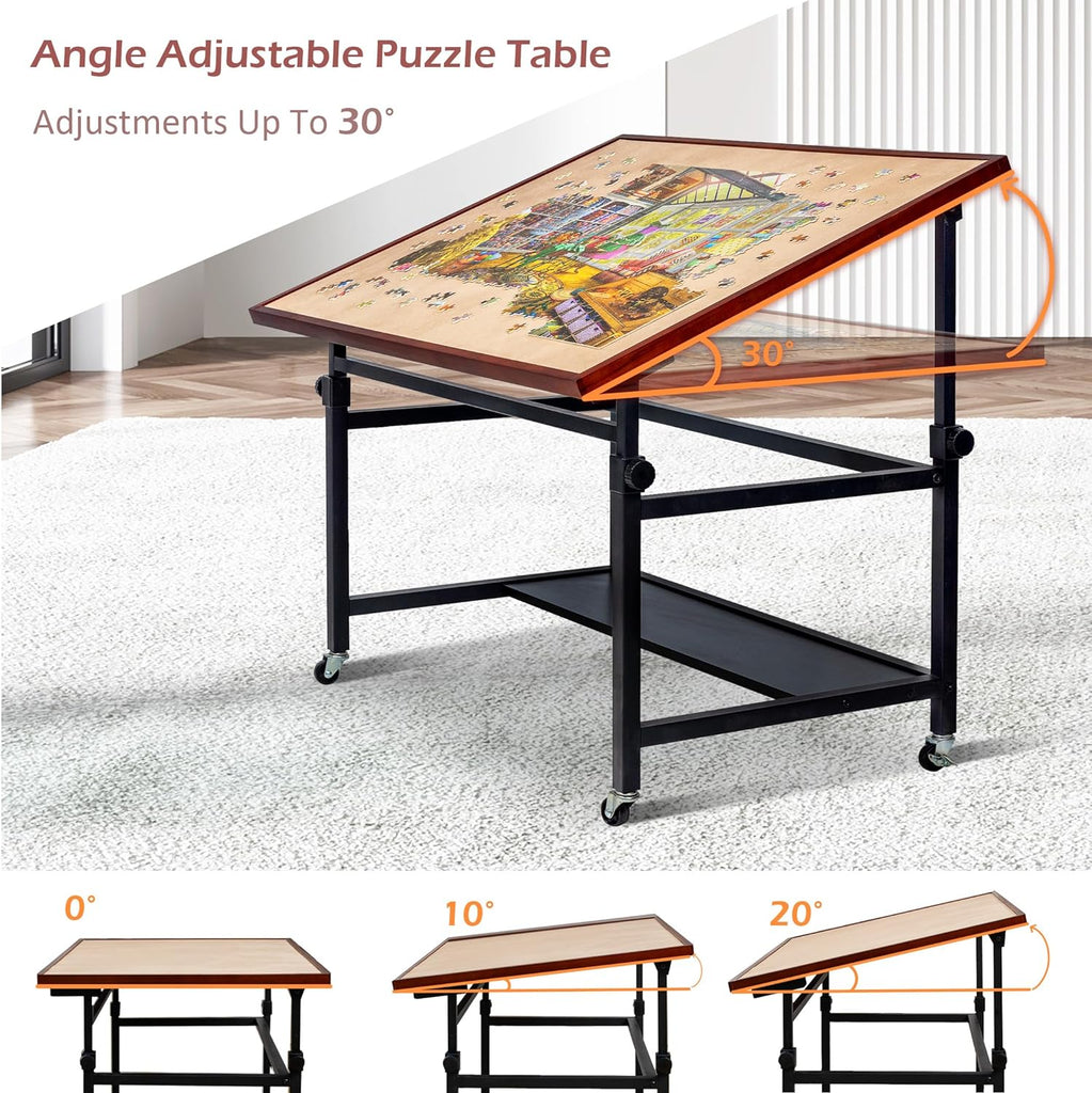 Puzzle Table with Legs Angle & Height Adjustable, Tilting Table with 4 ...