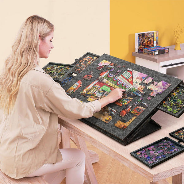 Felt Portable Tilting Puzzle Board | Puzzle Table with Drawers and Cover