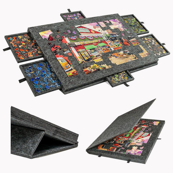 Felt Portable Tilting Puzzle Board Puzzle Table with Drawers and Cover ...