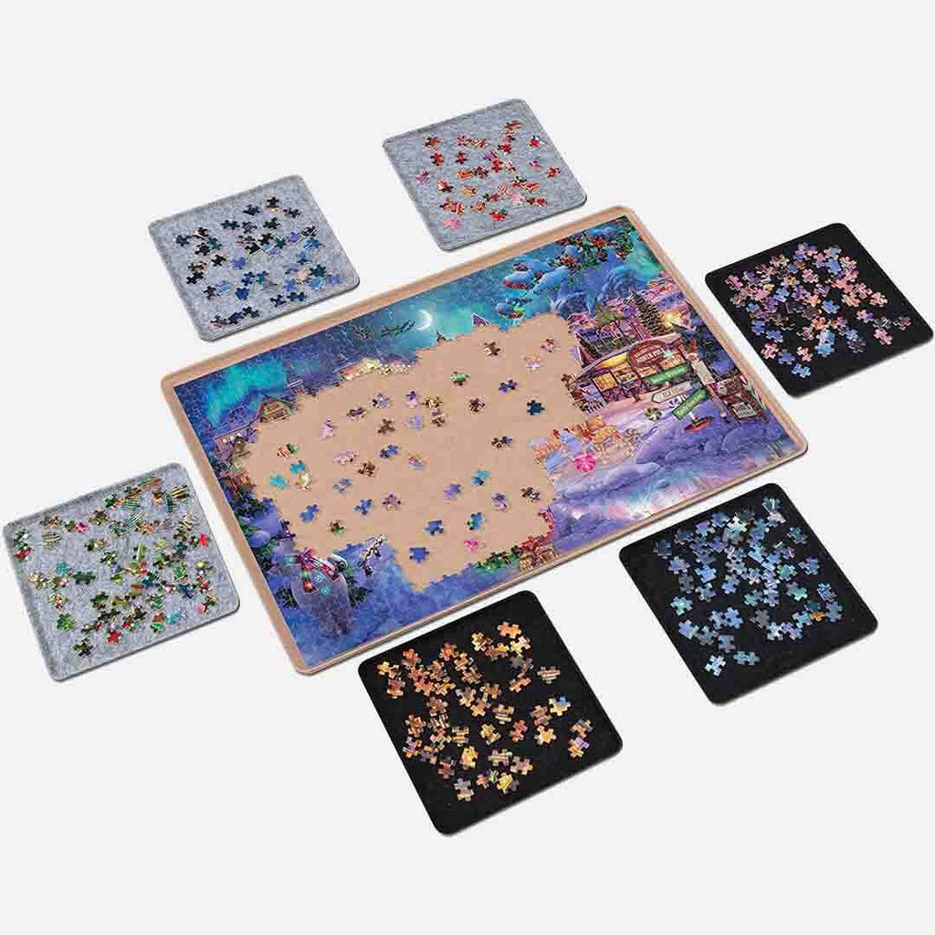 Puzzle Board Portable Felt Puzzle Mat with 6 Sorting Trays for Up