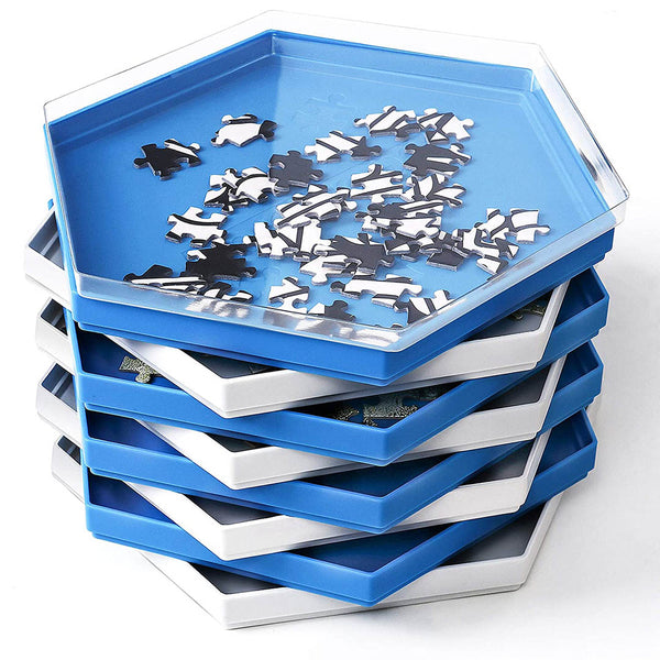 Puzzle sorter trays 8 hexagonal sorting trays 1500 pieces stackable clear lid becko