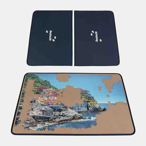 Jigsaw Puzzle Board with Covers Portable Up to 1000 Pieces (Blue/Khaki) - jigsawdepot