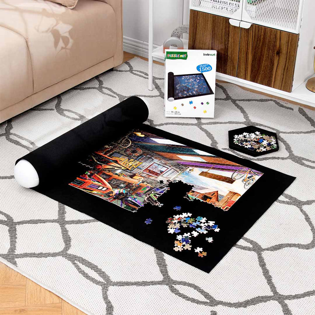 Puzzle Mat Jigsaw Puzzle Mat, Puzzle Mat Roll Up 46”X26”, Portable Large Puzzle Mat Organizer Up to 1500 Pcs, No Creases to Your Finished and Unfinish