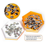 Stackable Puzzle Sorting Trays Up to 1500 Pieces, 8 Hexagonal Trays in White & Orange - jigsawdepot