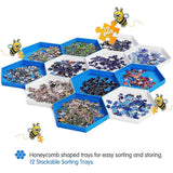 Stackable Puzzle Sorting Trays 12 Hexagonal Trays in White & Blue - jigsawdepot