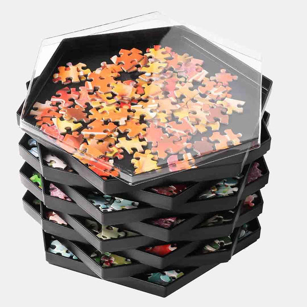 Stack Rings Puzzle Stackable Puzzle Sorting TraysUp to 1500 Pieces, 8 Hexagonal Tray ...