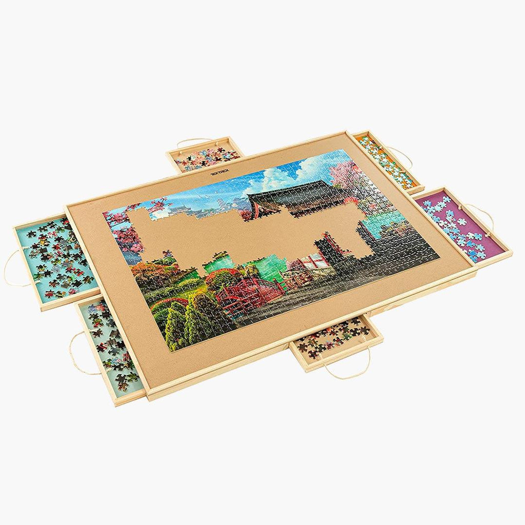 Wooden Portable Puzzle Board with Colorful Sliding Drawers  for Up to 1500 Pieces Puzzles - jigsawdepot